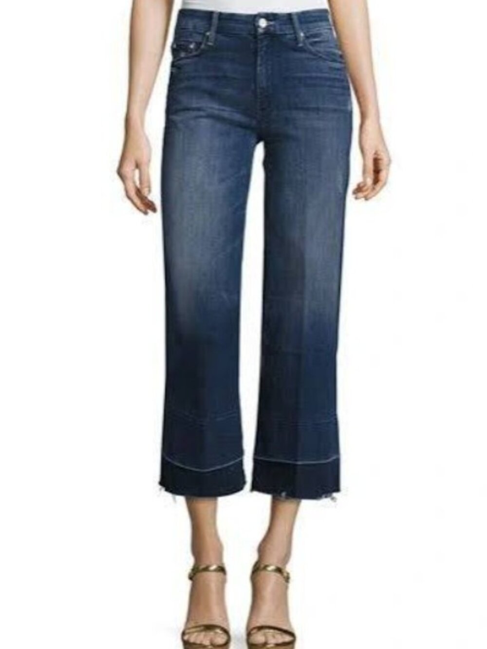 MOTHER Roller Crop Undone Jean With Wide Hem, Dark Graffiti
